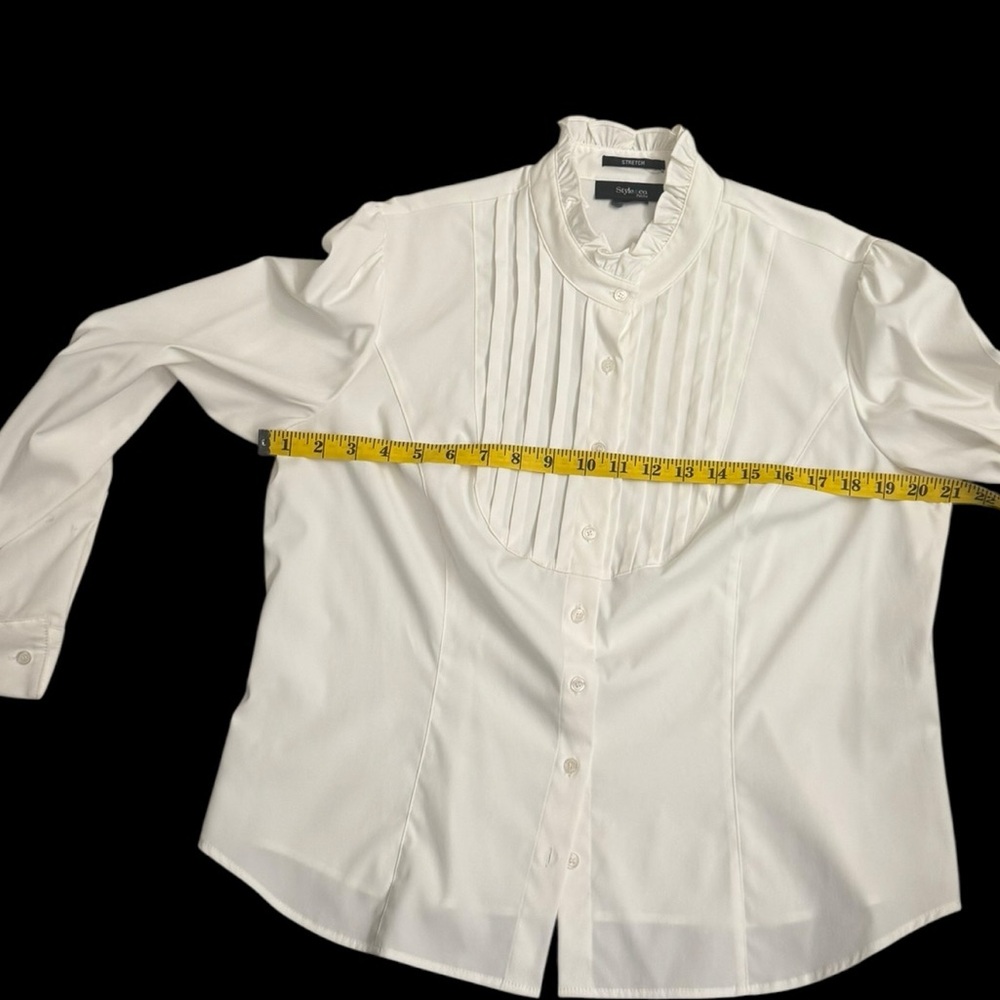 Style & Co Tuxedo Style White Ruffled Blouse - Picture 2 of 5
